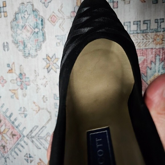 Black Witchcore Witch Gothic Heels Size 9 Suede Ribbon Crisscross Detail Pointed - Picture 9 of 13